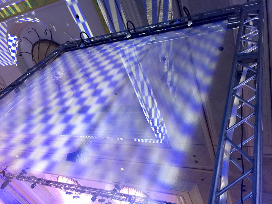 Tsunami Water Screen&trade; is a Water scrim, rain wall, video waterfall, water curtain, H2O screen, water curtain, projection screen.